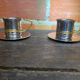 Old Pair of Stainless Steel Cup + Golden Metal Handle Made in ITALY Vintage #D46