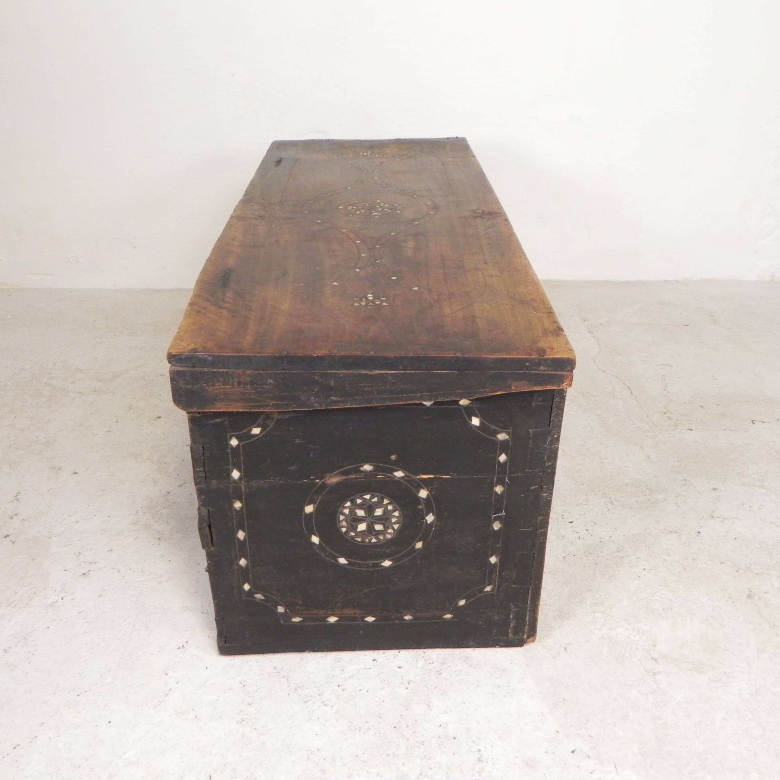 19th century Syrian wedding chest with mother of pearl inlay