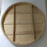 Round serving tray made of vintage bamboo and wicker