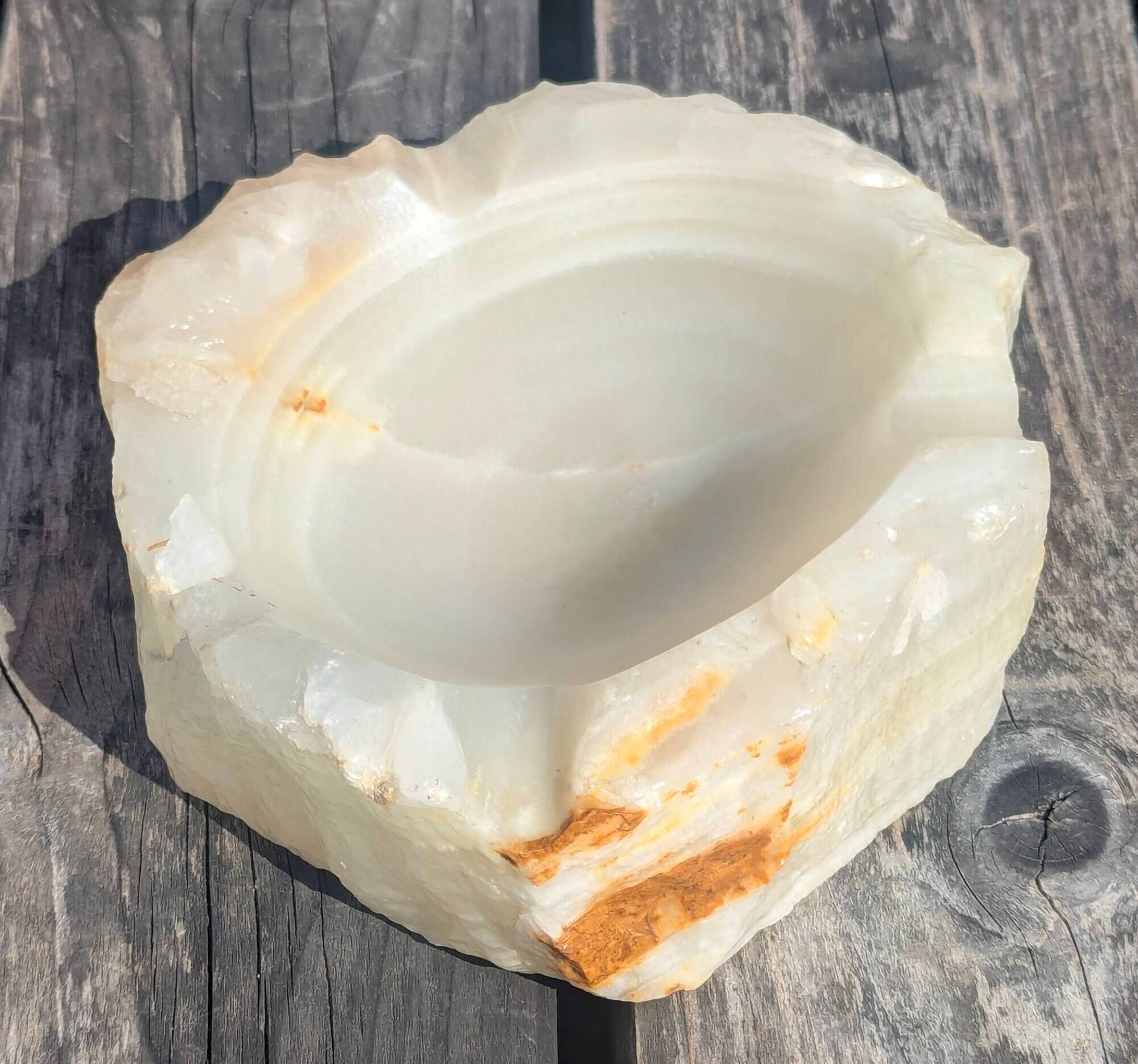 Vintage Brutalist Design Onyx Stone Ashtray Ochre Beige Shade