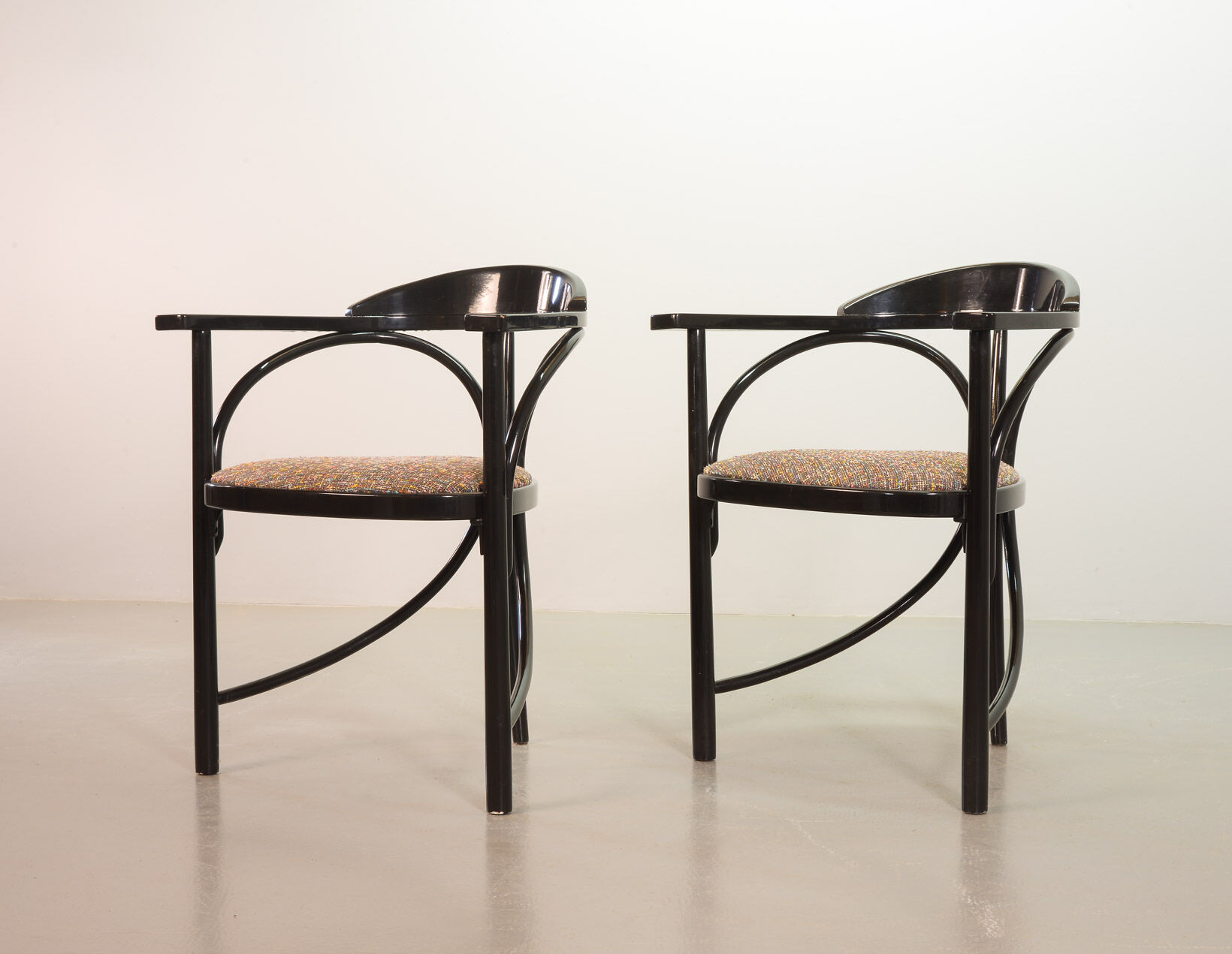 4 Wooden Black Lacquered Thonet Triangle Dining Chairs Model 87, 1980s