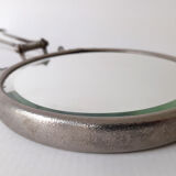 Vintage Adjustable Beveled Round Mirror and Magnifying in Metal Frame for Table or Wall.