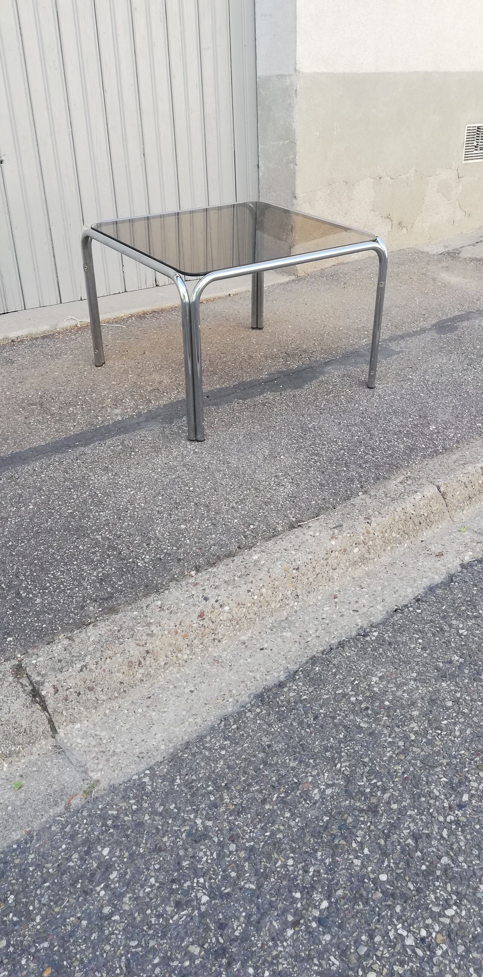 Vintage square coffee table chrome and smoked glass
