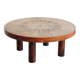 Round coffee table in wood and ceramic by Roger Capron, herbier/garrigue model, 60s/70s