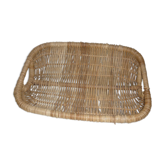 Large flat wicker basket 2 handles