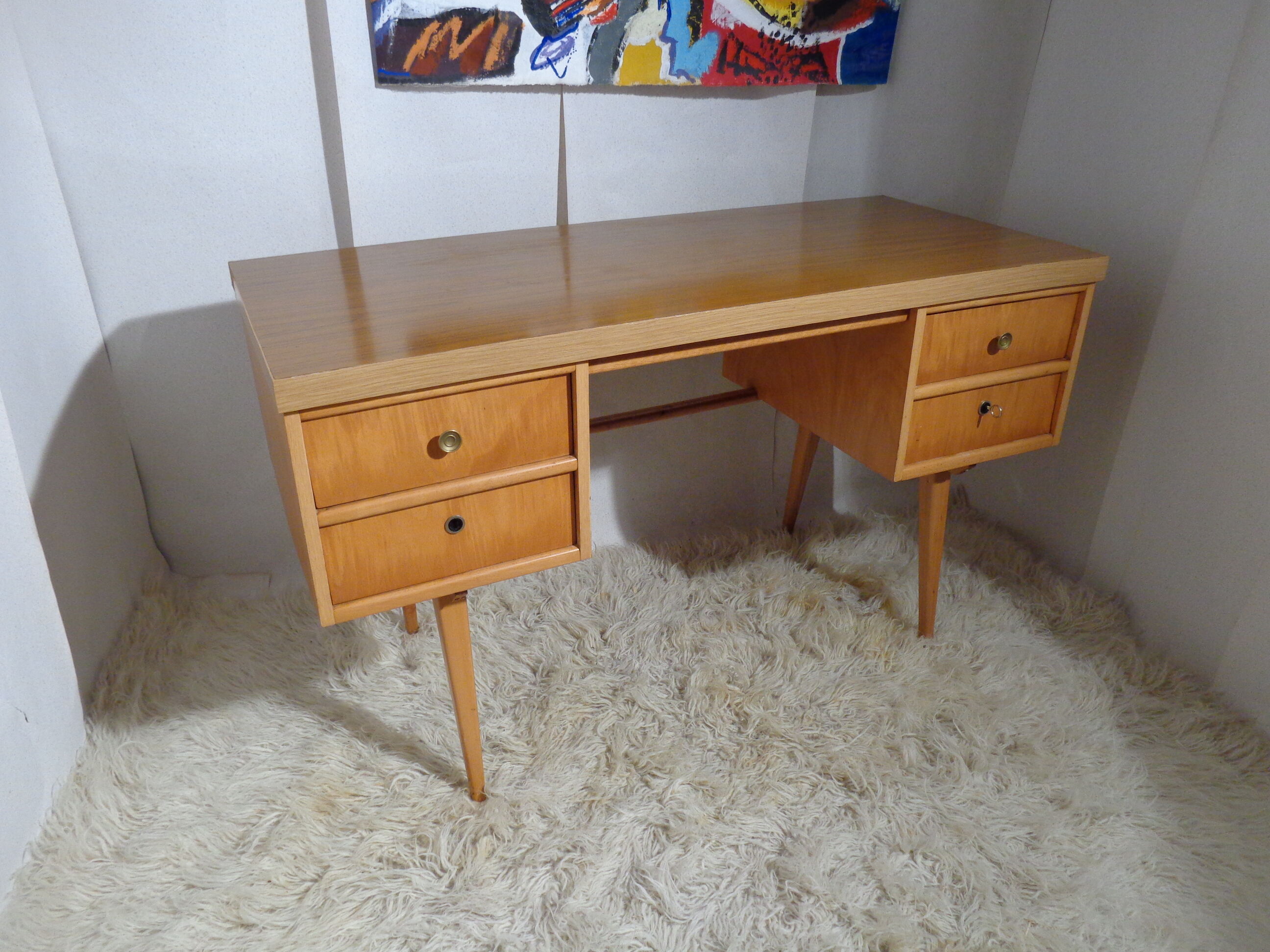 Vintage desk Ekawerk compass feet 50s