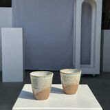 Set of 2 cups in Indonesian ceramic (brown & speckled glazed matte)