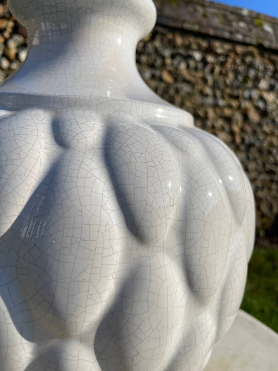 Vintage 1970s cracked white ceramic lamp