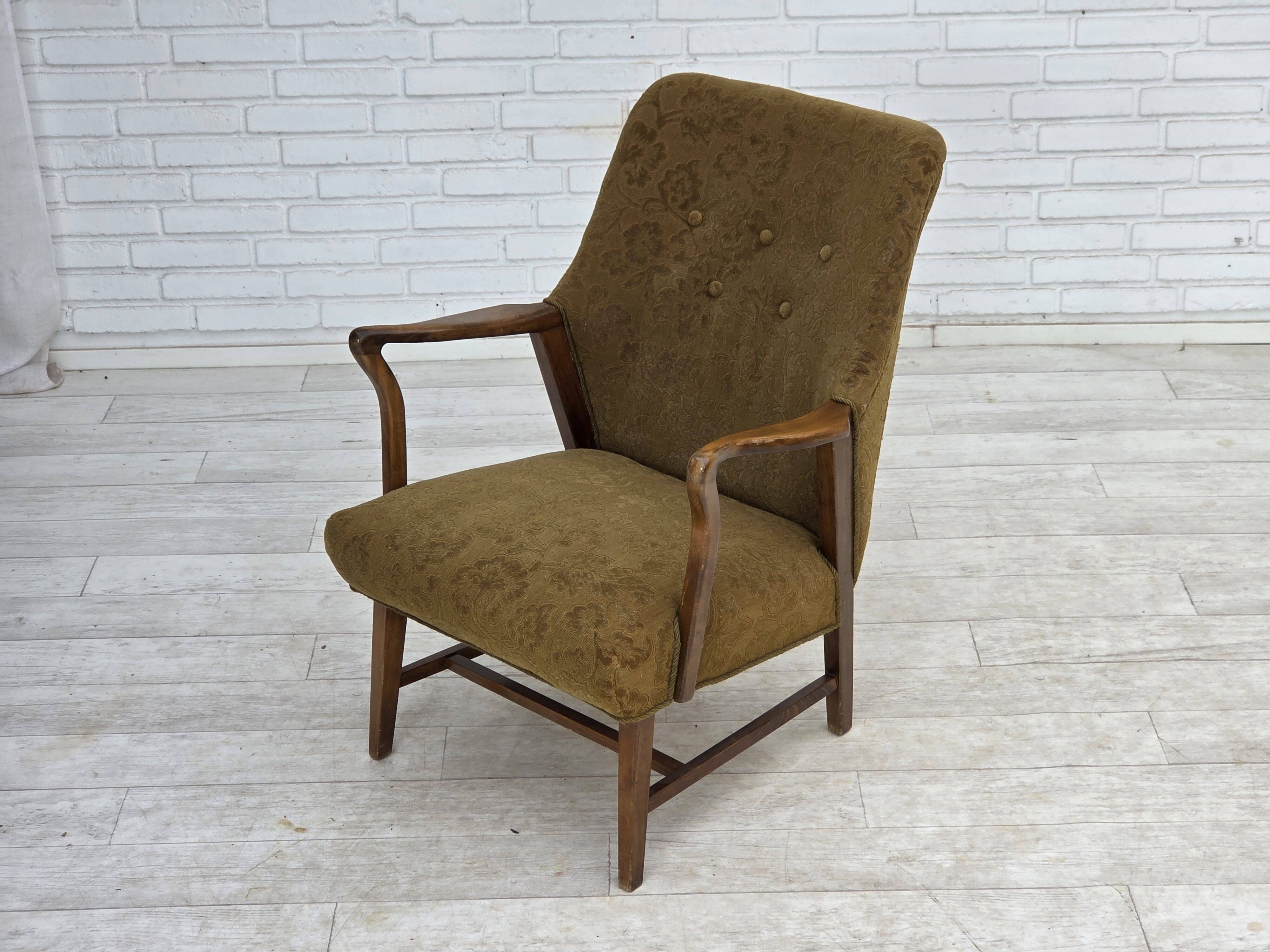 1960s, Danish vintage armchair, furniture wool, beech wood.