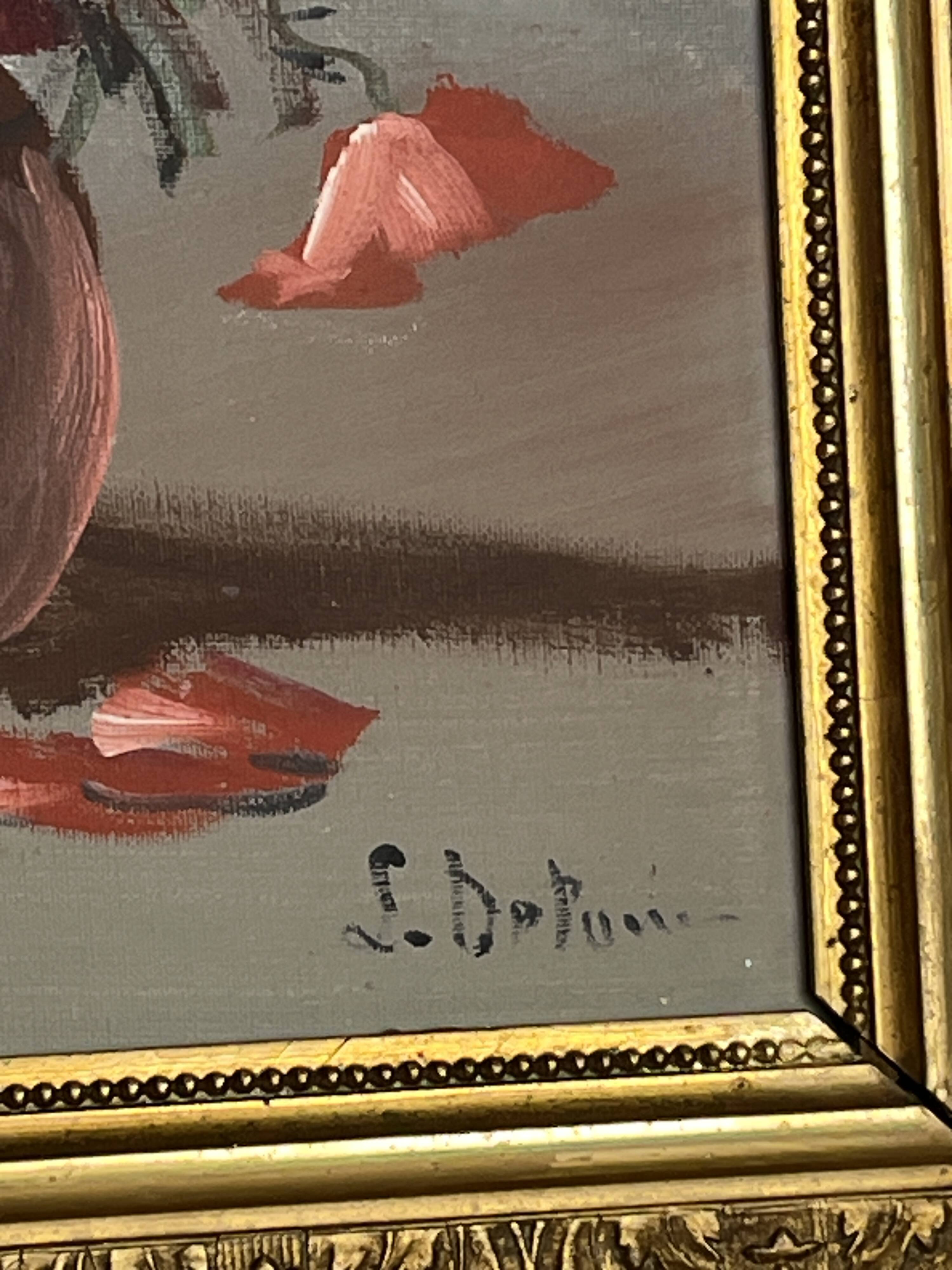 Oil on canvas still life bouquet signed Delaure 20th century