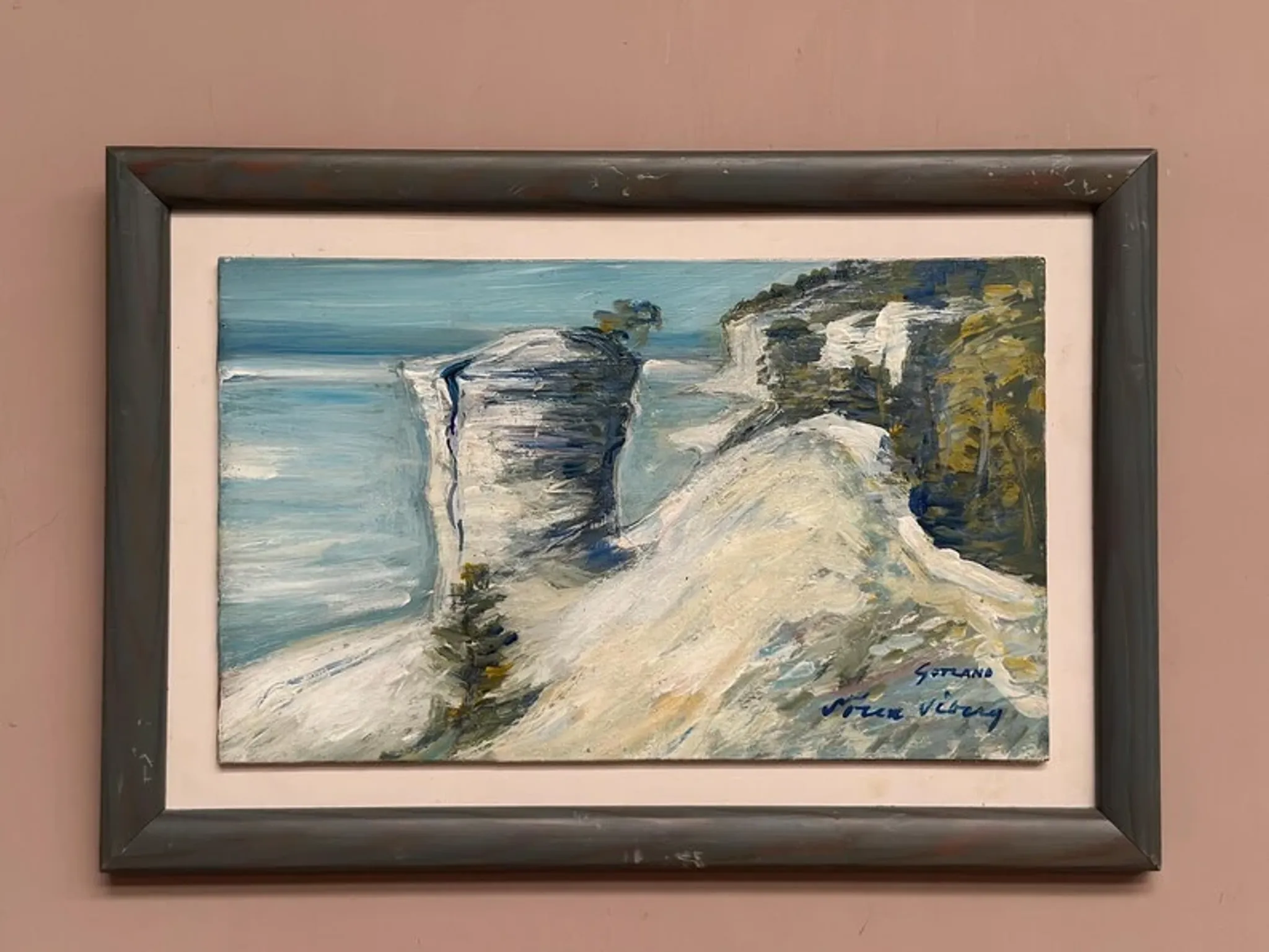 Original Swedish Oil on Panel – “Beach” by Soren Viberg – Vintage & Framed – 32 × 23 cm (12.5" × 9")