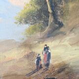 Antique Italian painting with Florentine frame and curved glass