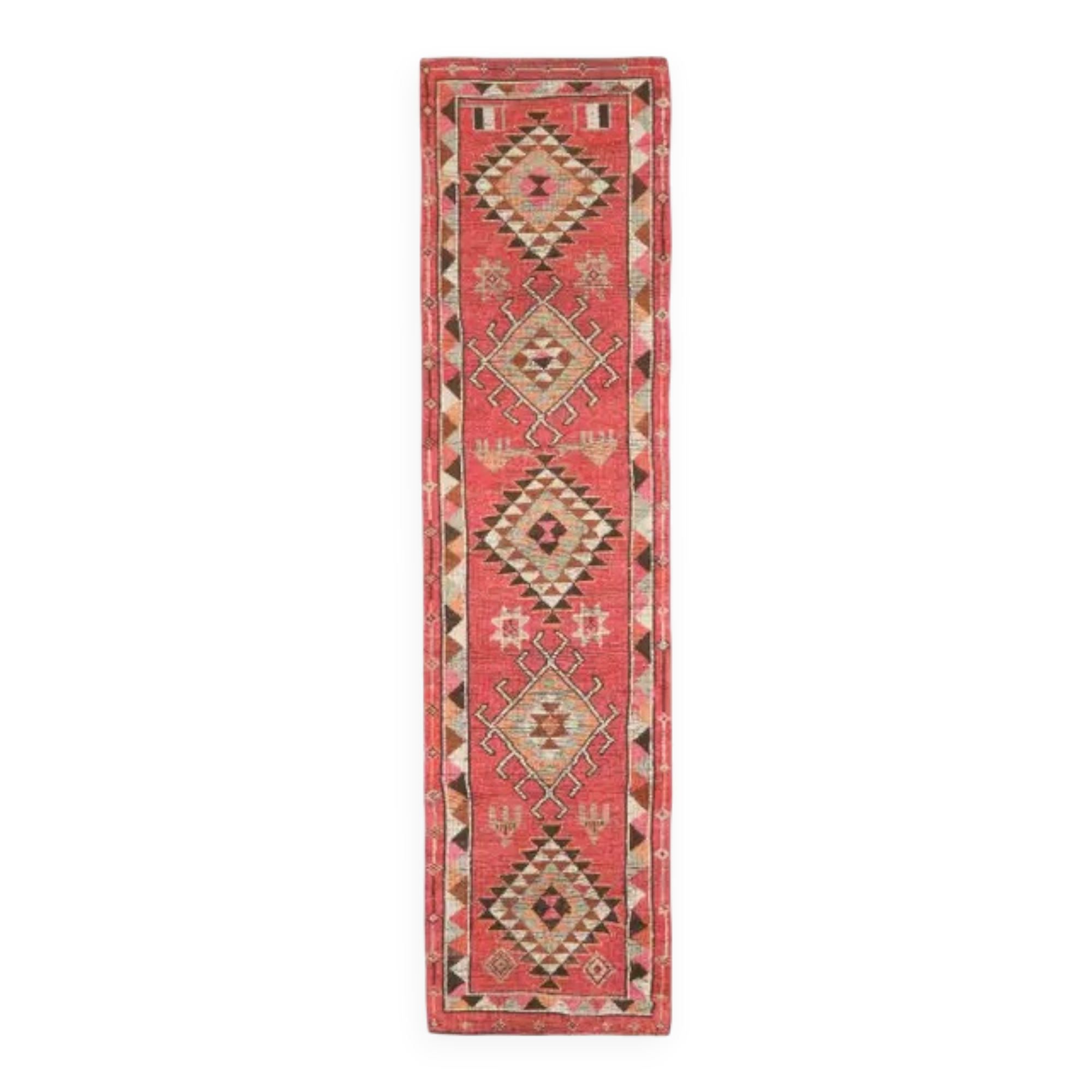 Vintage Turkish Oushak Handmade Wool Cotton Pink Runner Rug 81x337