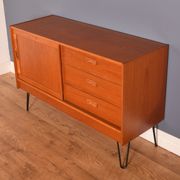 Restored Danish Teak 1960s Short Retro Sideboard Hairpin Legs
