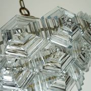 3-tier mid century pendant light with 27 hexagonal glass panels 1960s 70s