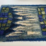 Abstract Scandinavian Multicolor High Pile Rya Rug Carpet, Sweden, 1960s