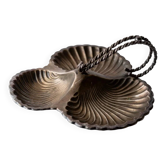 Coupe de centre de table vintage vers 1900 en métal argenté par Mappin & Webb (Angleterre), forme coquille triple avec anse