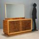 Vintage walnut burl commode with brass handles, Italian design from the 1940s.