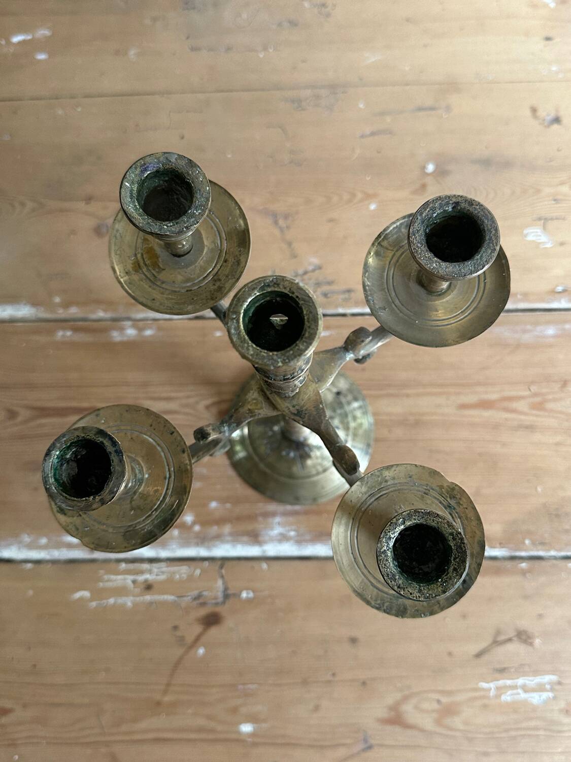 Five-branched brass candlestick