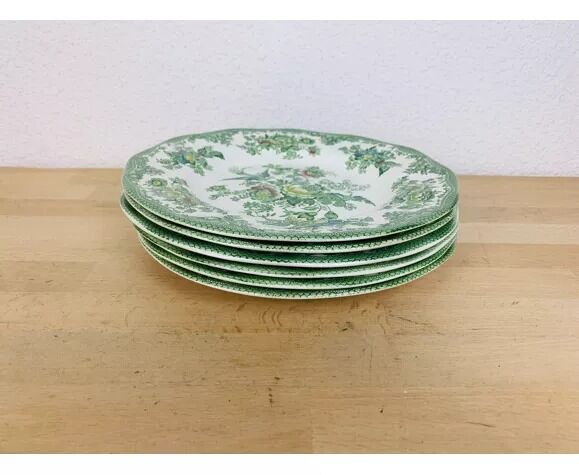 6 flat plates wedgwood oriental pheasants green