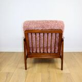 Wooden vintage brown armchair pink long hair proj. Z. Bączyk - 2 pieces available