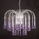 The Purple Crown, LArge Size Murano Chandelier Purple and Crystal Drops, 19