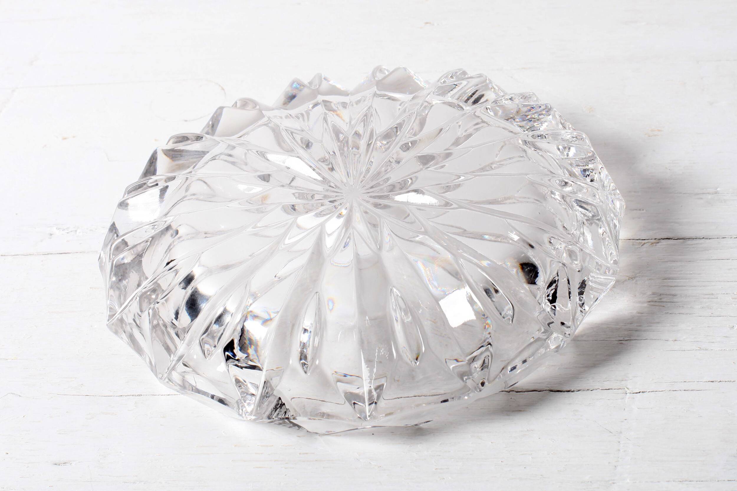 Vintage Heavy Cut Glass Ashtray, Large Round Mid-Century Accessory