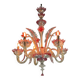 Lustre vénitien en verre de Murano incolore et rouge, 5 bras de lumière, vers 1950
