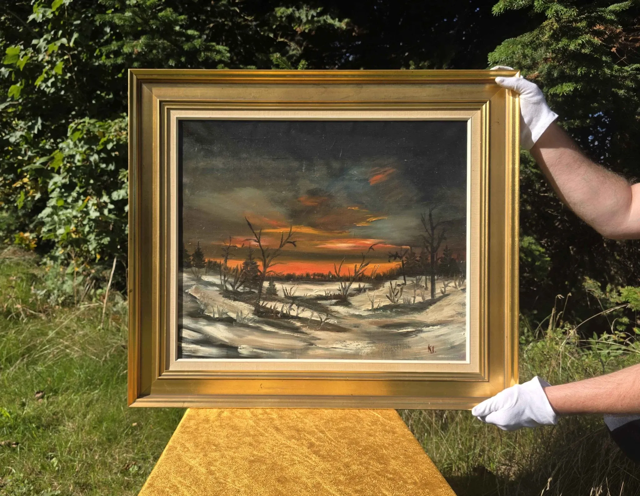 Vintage Winter Landscape Oil Painting