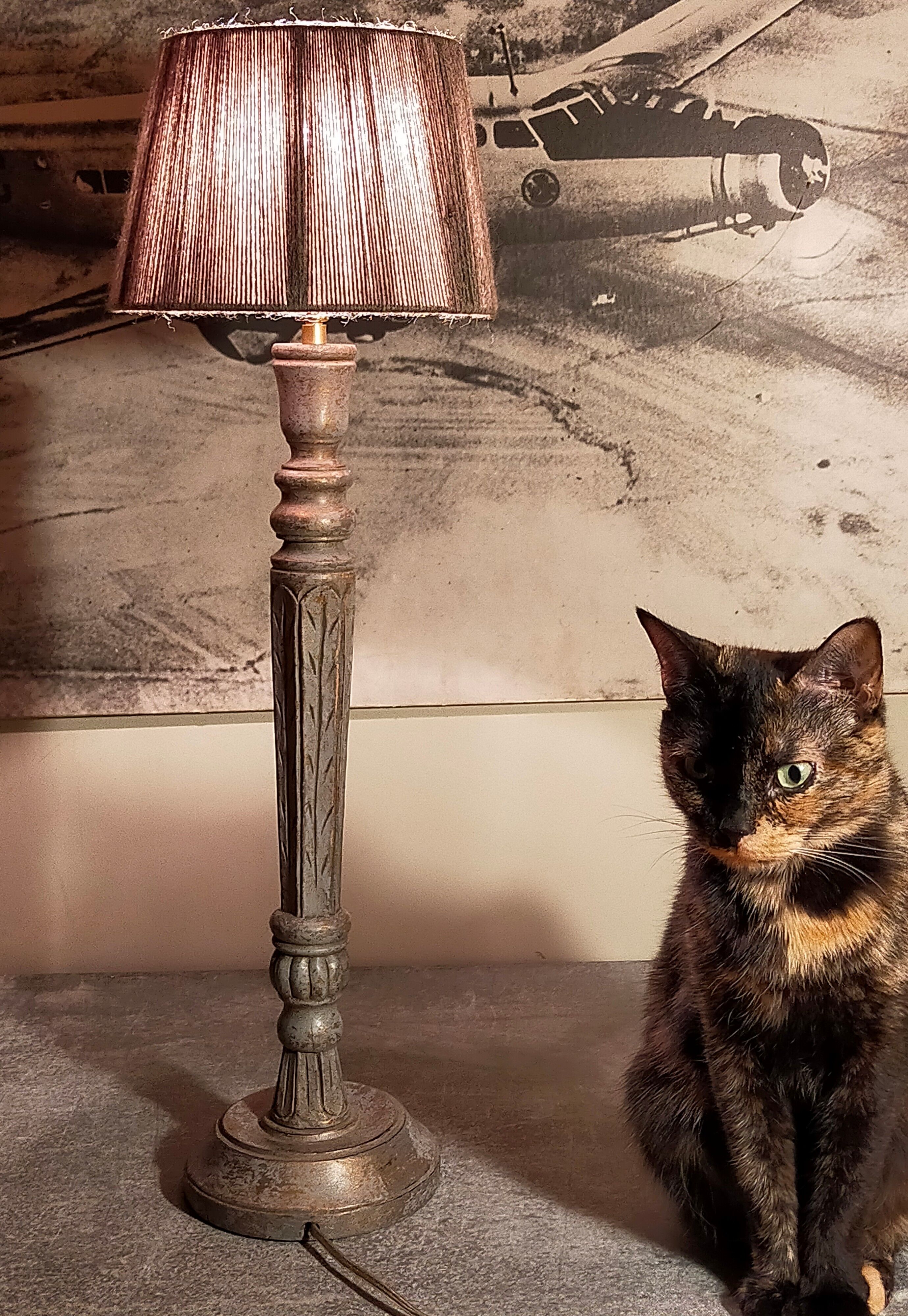 Foot of lamp turned wood carved patina old nineteenth