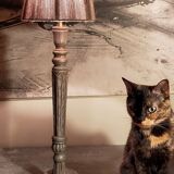 Foot of lamp turned wood carved patina old nineteenth