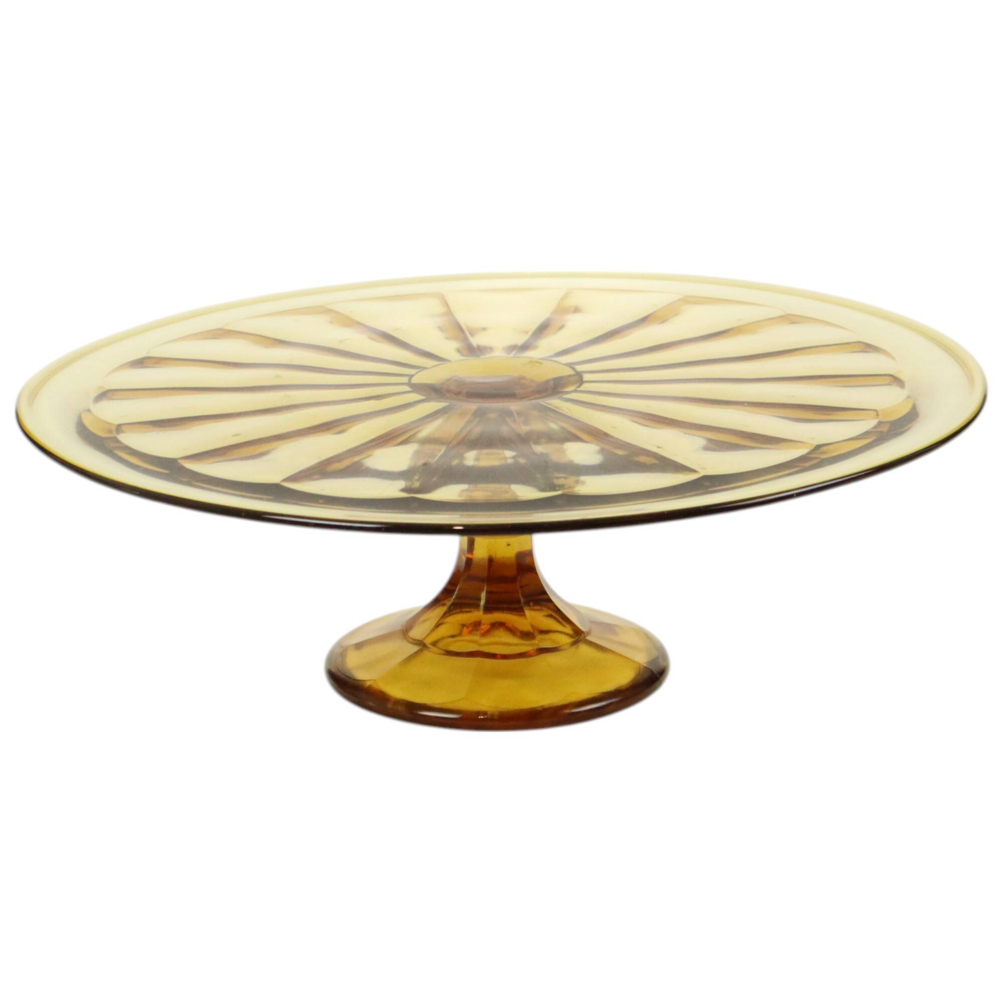 Art Deco Amber Cake Dish Depression Glass Verrerie Scailmont