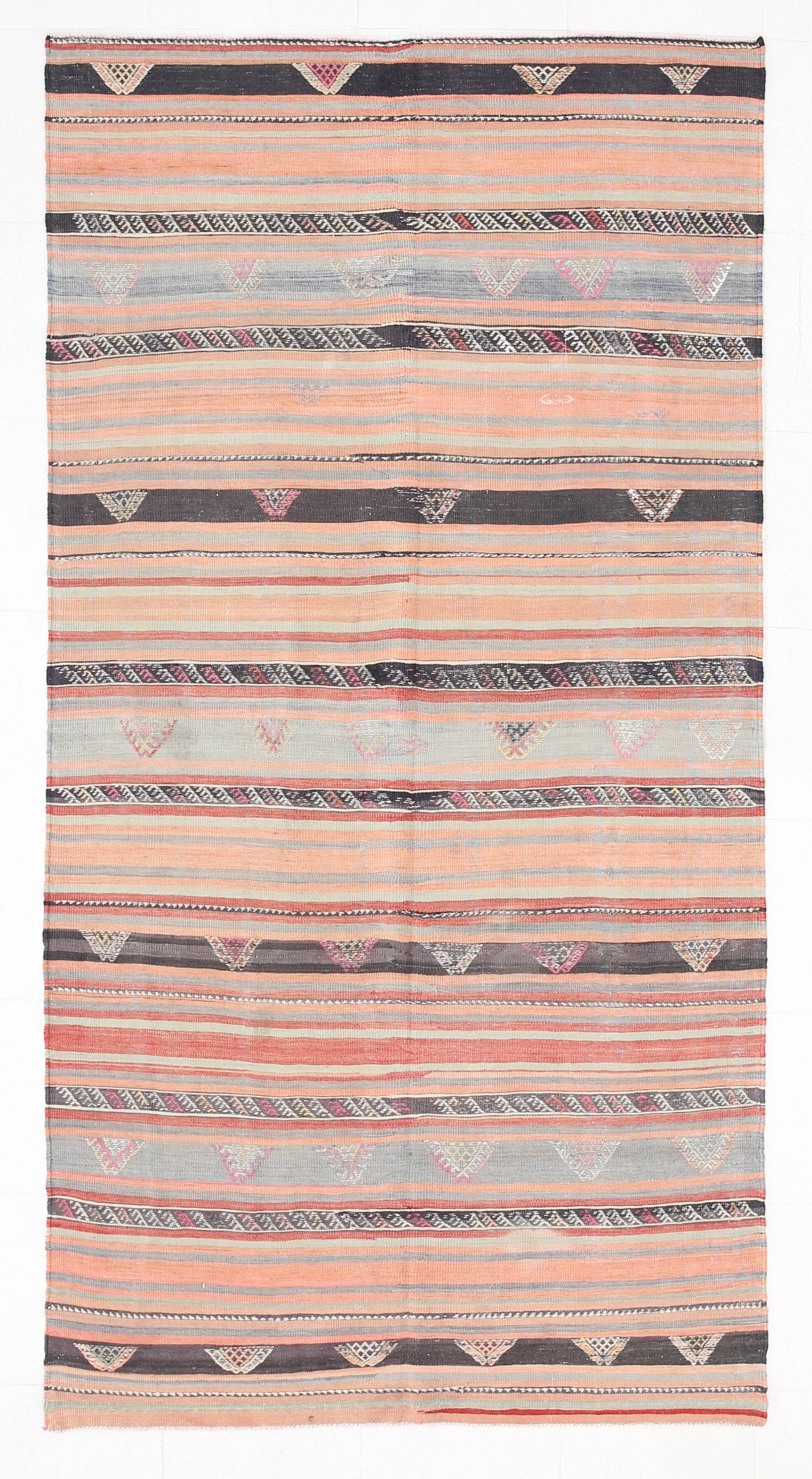 5x9 Rug For Living Room Salmon Green Kilim Rug, 145x288Cm