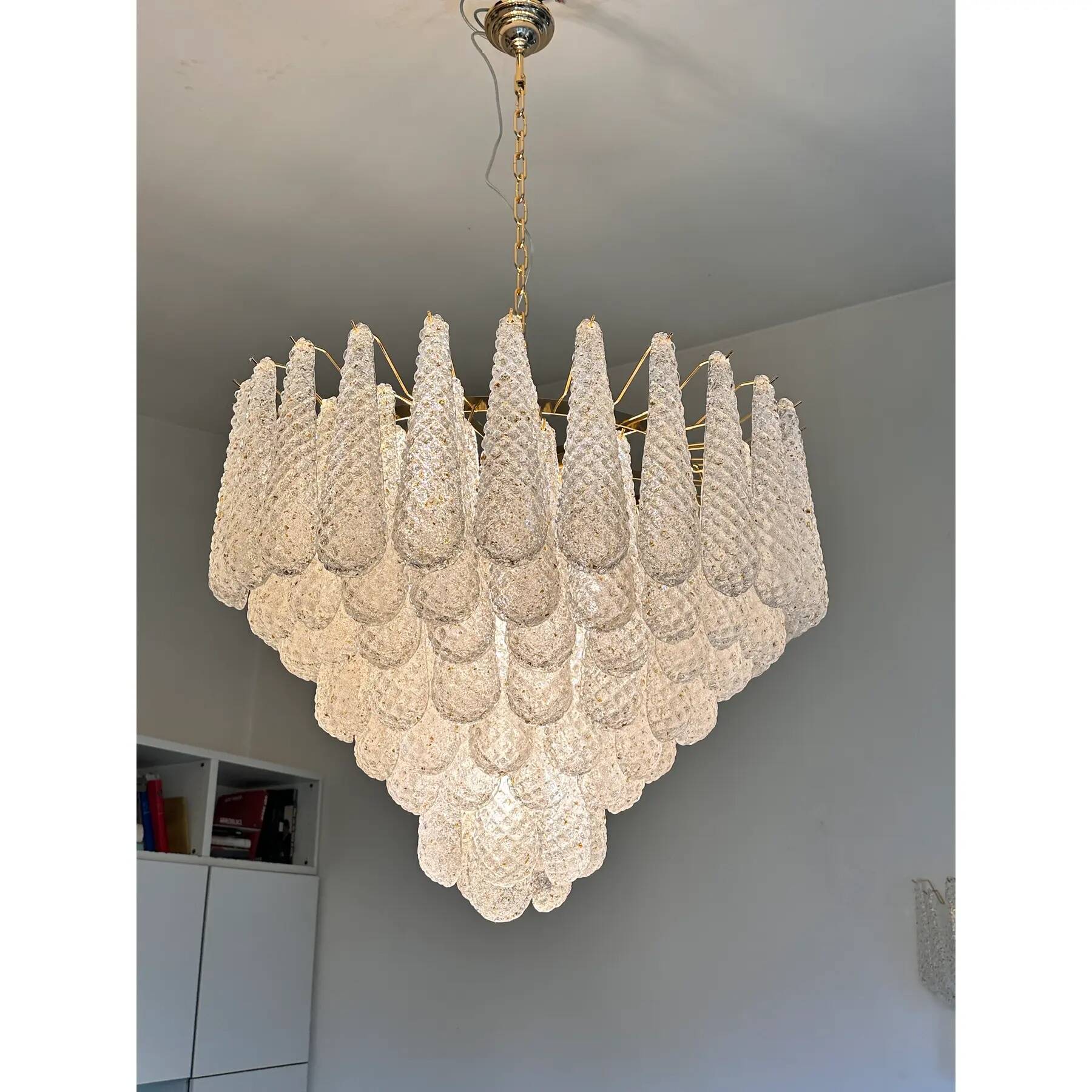 Huge Italian "Conchiglie" Murano Glass Gold Chandelier