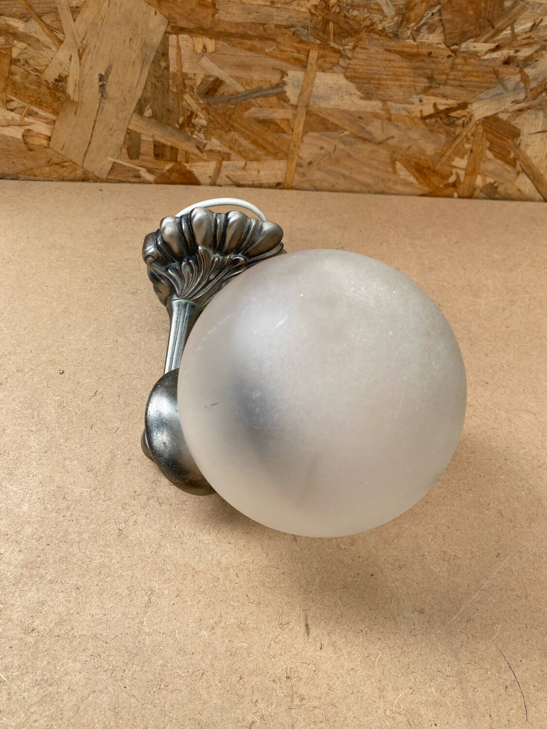 Old Grey Metal Wall Lamp + Vintage Glass Ball