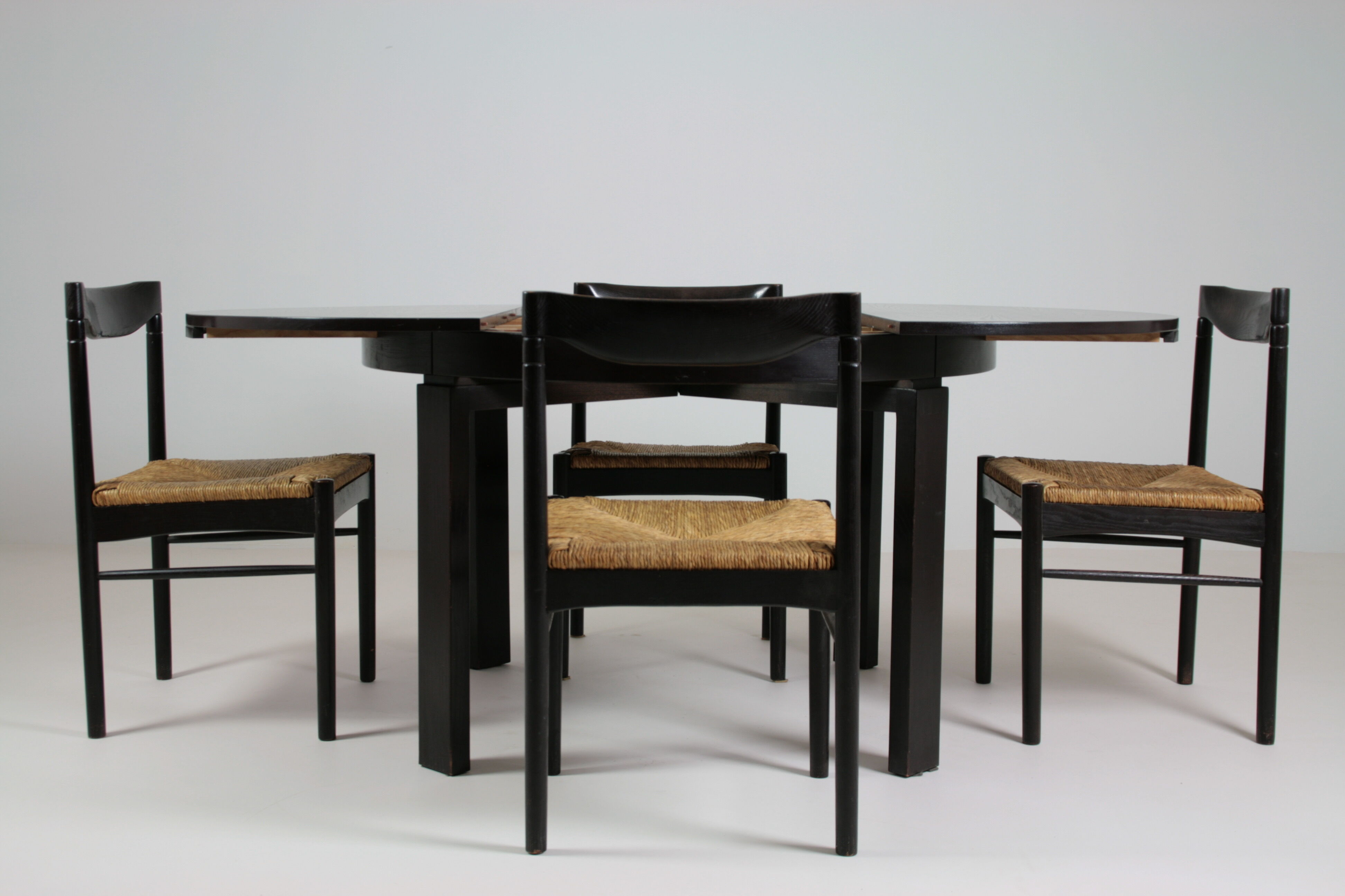 Vintage black lacquered dining set, Italy 1970s