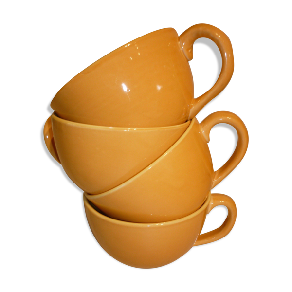 4 tasses céramique jaune et orangé