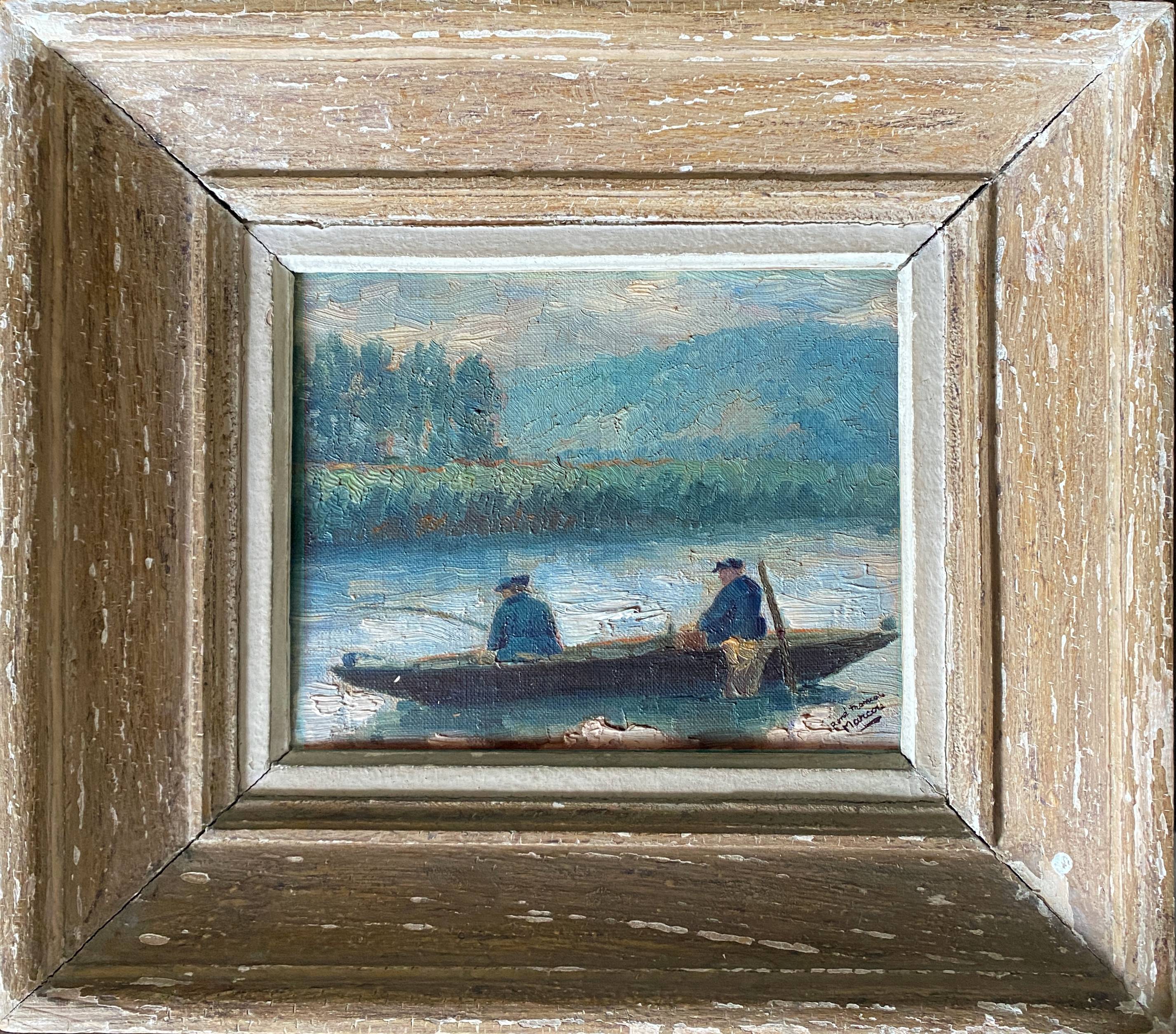 HSP painting "The fishermen" around 1900 R. F. Marcou + frame E. Begué