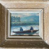 HSP painting "The fishermen" around 1900 R. F. Marcou + frame E. Begué