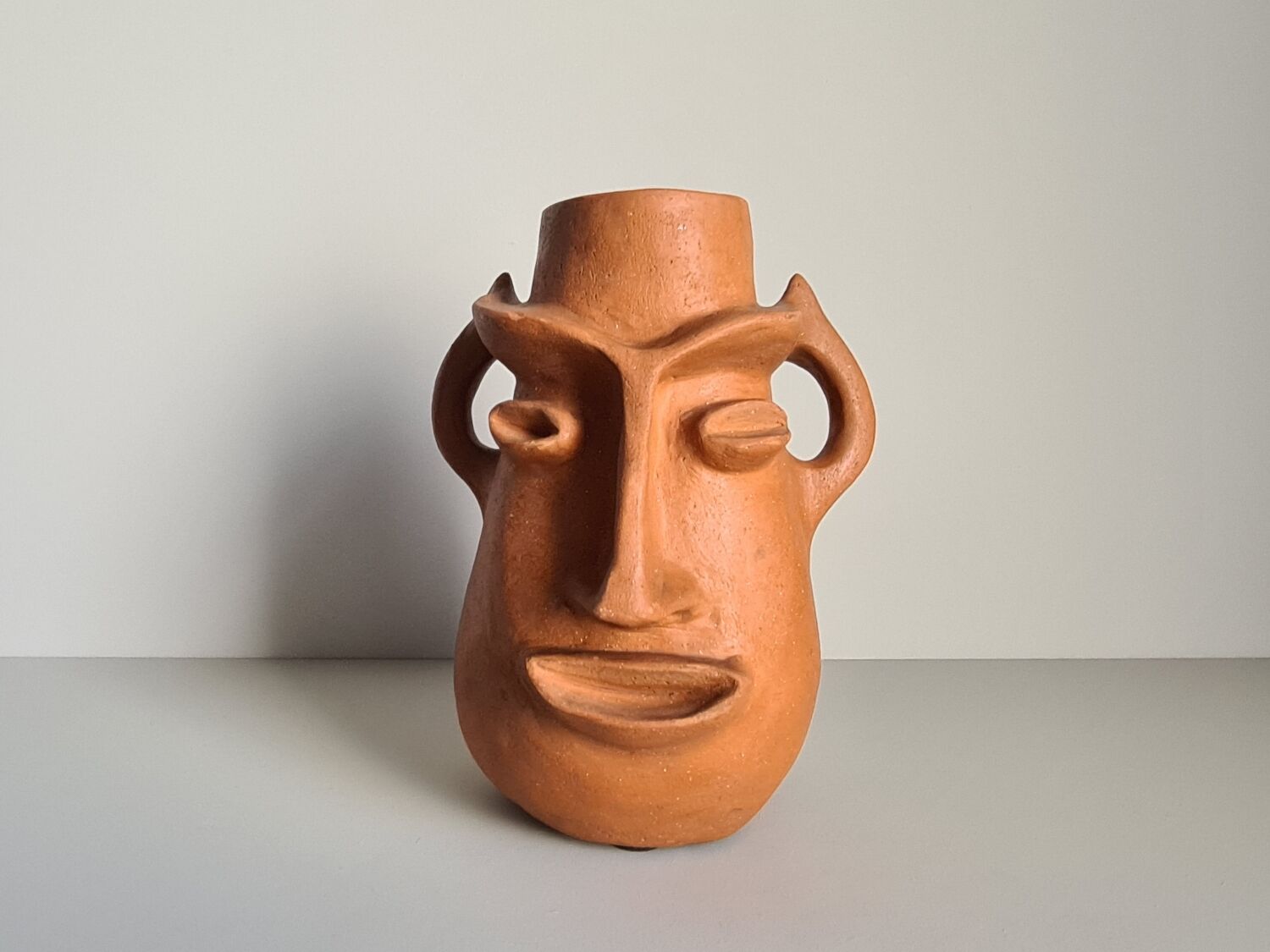 Face-shaped terracotta sculpture vase / 60s / vintage / art / Mid-Century / 20th century