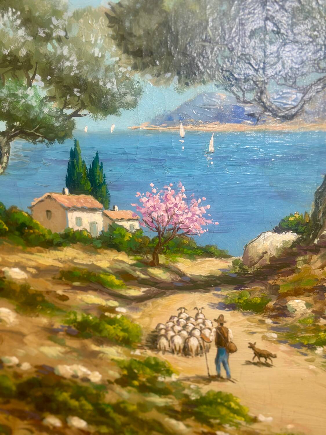 Oil painting on canvas, Mediterranean landscape, 20th century