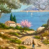 Oil painting on canvas, Mediterranean landscape, 20th century