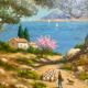 Oil painting on canvas, Mediterranean landscape, 20th century