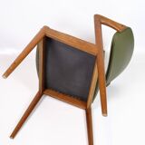 Set Of 6 Dining Chairs Model 42 Made IN Teak With Green Leather Seat By Kai Kristiansen From 1960s