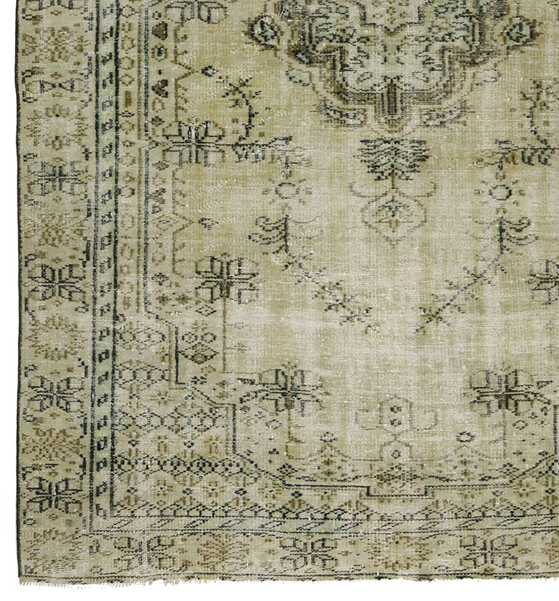 Vintage Turkish Medallion Rug Beige Green 265 x 168 cm
