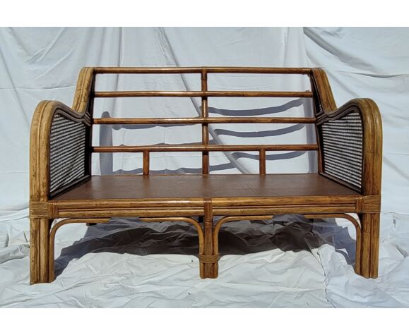 Rattan and wicker bench