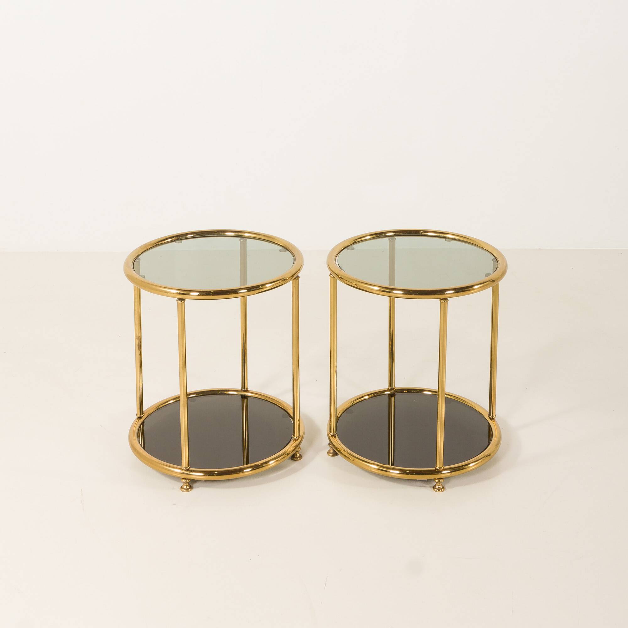 Hollywood Regency style mid century brass side tables, set of 2 , Italy