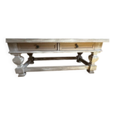 Table basse bois massif style campagne chic / patinée - 120 cm