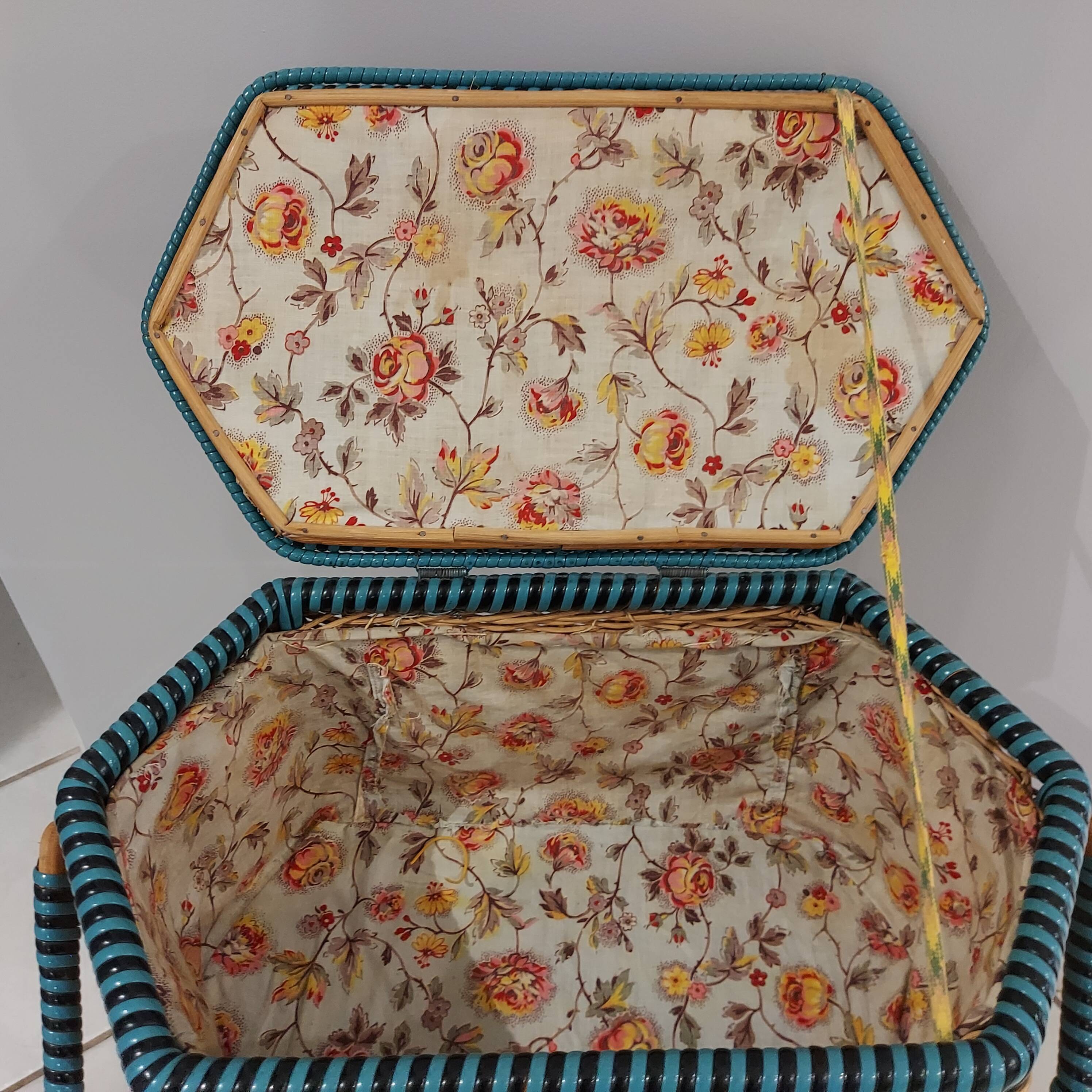 Vintage rattan sewing box 1950s