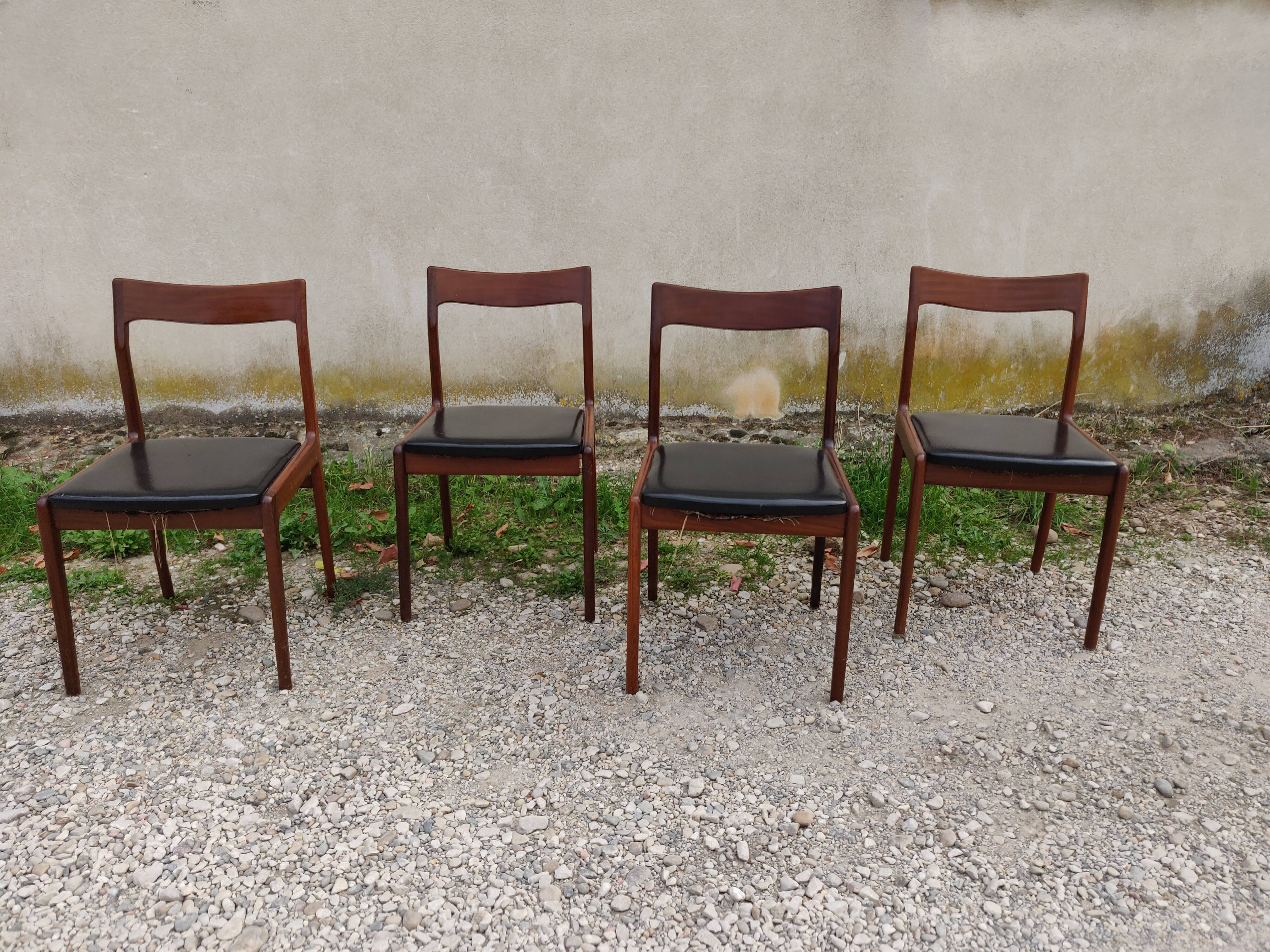 Set of 4 teak chairs scandinave style 60s